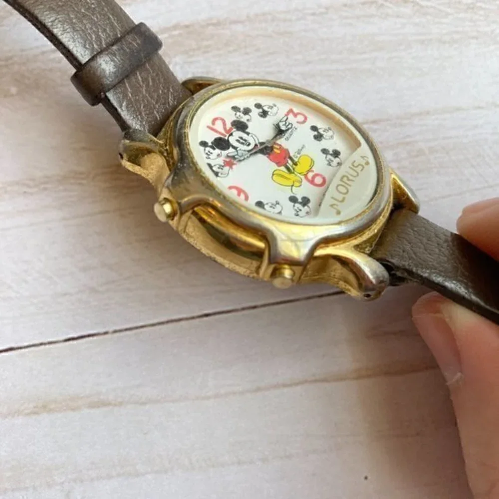 Lorus Vintage 1980's Disney Mickey Mouse Singing Watch with Leather Band